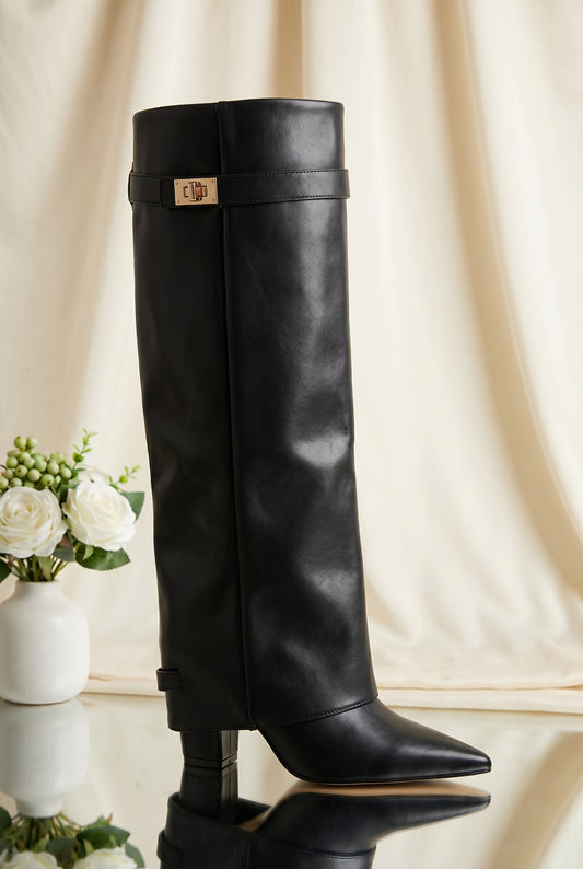 Black Leather Knee-High Boots