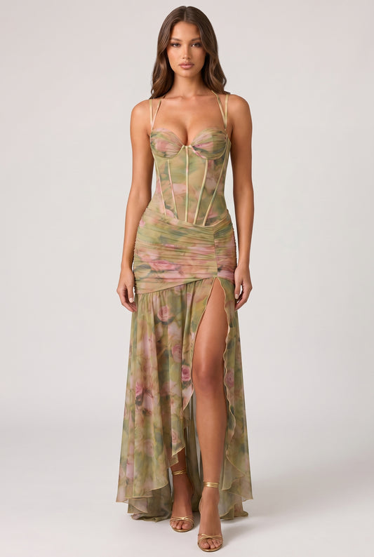 Printed Fishtail Midi Dress