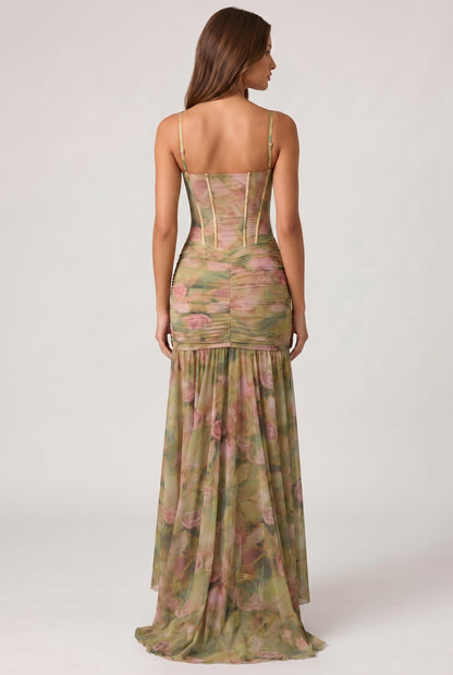 Printed Fishtail Midi Dress
