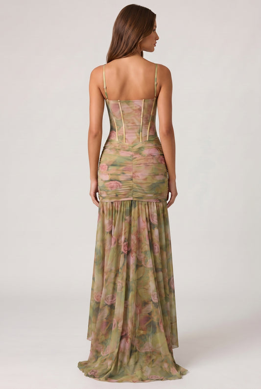 Printed Fishtail Midi Dress