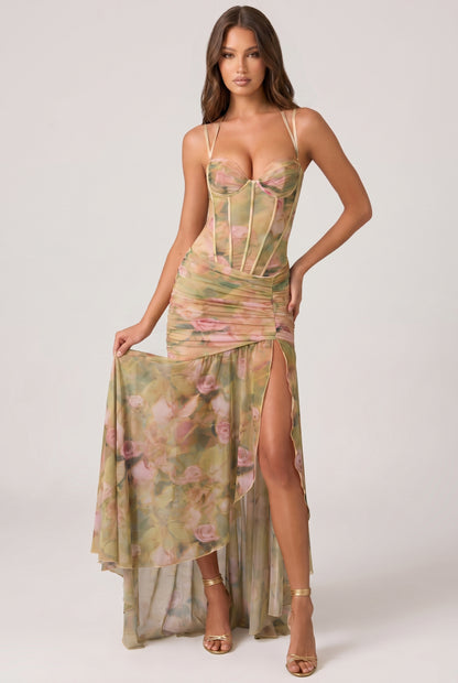 Printed Fishtail Midi Dress