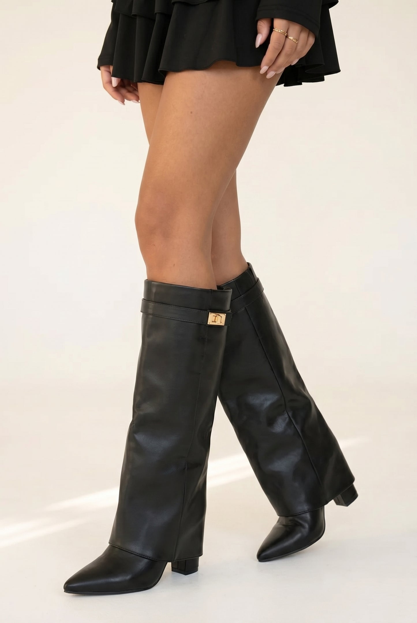 Black Leather Knee-High Boots